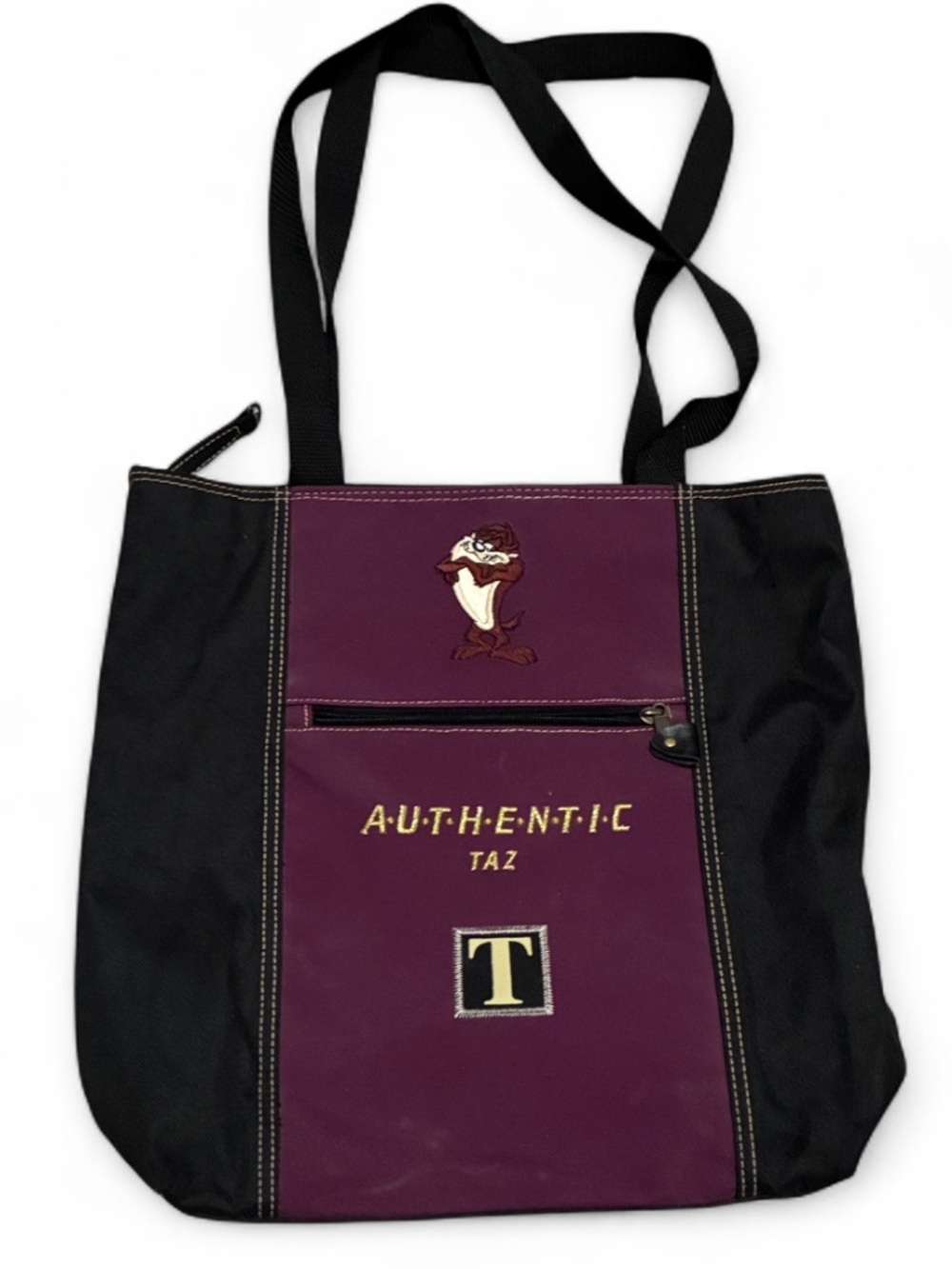 Vintage Looney Tunes Taz Purple Black Canvas Tote Bag
